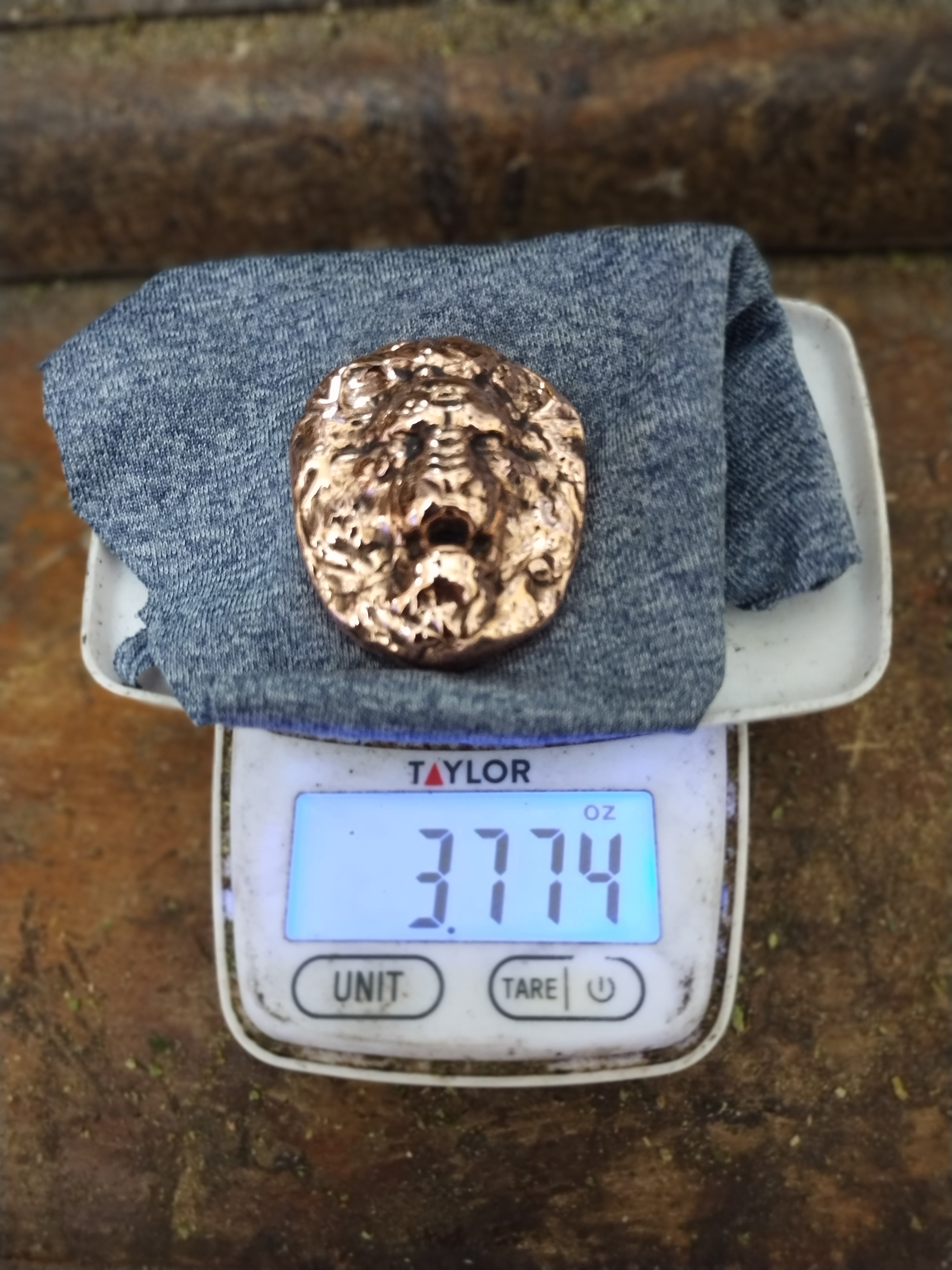 3.7 Ounce Hand Poured and Polished Copper Lion Head Cast