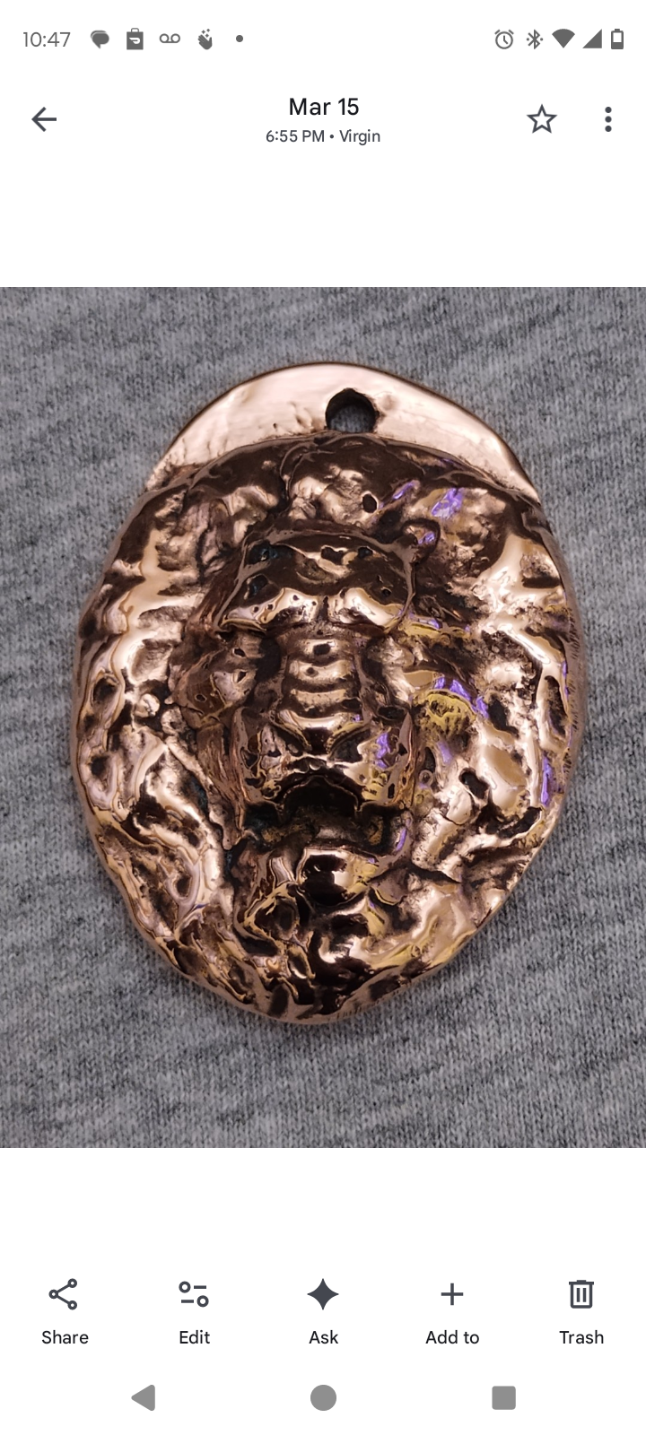 4 Ounce Hand Poured and Polished Copper Lion Head Pendant Cast